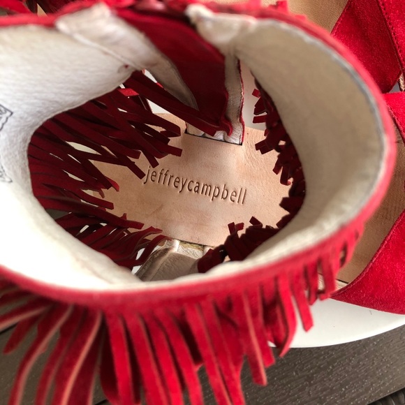Jeffery Campbell RED Nerida Fringed Suede Sandals - Picture 7 of 10